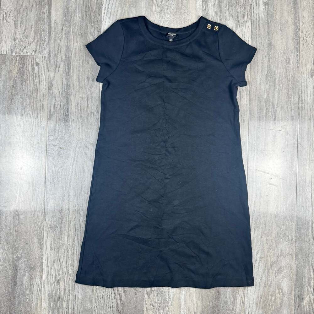 Talbots Petite Black Midi Shift Knit Short Sleeve A Line Dress